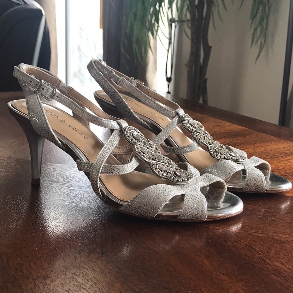 Antonio Melani silver rhinestone heels sandals